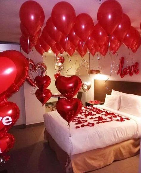 Looking for romantic Valentines room decoration ideas for him or her for the best romantic surprises? Check this post for the best Valentines Day decor ideas for a bedroom or a hotel room to add more sparks to your relationship! Valentine Bedroom Decor, Valentines Bedroom, Romantic Room Surprise, Bedrooms For Couples, I Love You Balloons, Romantic Room Decoration, Decorate Bedroom, Romantic Bedroom Decor, Valentinstag Party