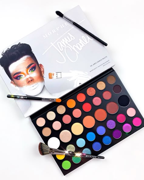 James Charles Palette, Makeup Pallet Aesthetic, Makeup Ideas James Charles Palette, James Charles Makeup Palette, Themed Makeup Palletes, 1980s Makeup And Hair, Huda Beauty Eyeshadow Palette, Huda Beauty Eyeshadow, Black Nails With Glitter