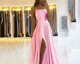 Dusty Pink Prom Dress, Marine Ball, 파티 드레스, Spaghetti Strap Prom Dress, Satin Evening Dresses, Pink Prom Dress, Pink Prom, Beautiful Dresses For Women, Cheap Bridesmaid Dresses