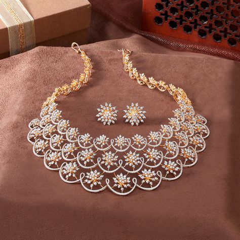 Buy white gold necklaces from Kalyan. Unique designs available at affordable prices. White Gold Jewellery, Kalyan Jewellers, Cross Jewelry Necklace, White Gold Necklace, Small Necklace, Indian Necklace, Diamond Necklace Set, White Gold Necklaces, Gold Necklace Designs