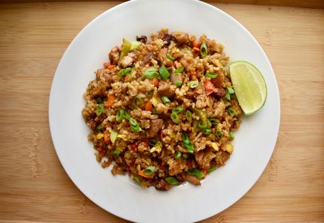 Arroz Chaufa (Peruvian Fried Rice) — The Sofrito Project | Puerto Rican Recipes & More Peruvian Fried Rice Recipe, Ecuadorian Food, Ham Steaks, Leftover Rice, Salad Sauce, Cooking White Rice, Puerto Rican Recipes, Smoked Ham, Salad Side Dishes