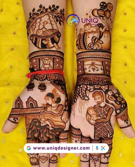 Beby Savar Mehndi, Baby Shower Mehndi Designs Hand, Baby Mehendi, Dohale Jevan, Angel Baby Art, Baby Mehndi Design, Babby Shower, Ganesh Murti, Mehandhi Designs