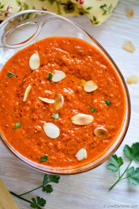 Ultimate Romesco Sauce Recipe | ChefDeHome.com Mediterranean Diet Meals, Sauce For Grilled Chicken, Moroccan Carrot Salad, Grilled Chicken Kabobs, Greek Quinoa Salad, Romesco Sauce Recipe, Romesco Sauce, Easy Mediterranean Diet Recipes, Grilled Meats