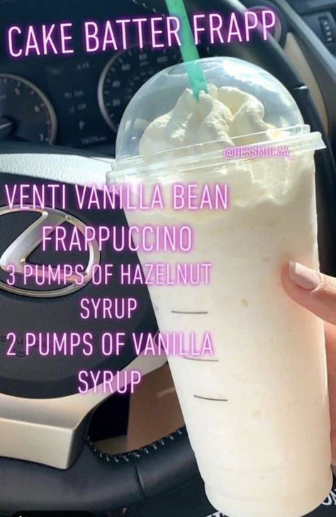 Cake Batter Frappuccino Starbucks, Starbucks Drinks To Try Vanilla, Tasty Starbucks Drinks, Cake Batter Starbucks Drink, Starbucks Frappe Orders, Starbucks Custom Drinks, Drinks To Get At Starbucks, Custom Starbucks Drinks, Starbucks Copycat Recipes Drinks