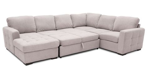 Shop the Caruso Sleeper Sectional Couch From TikTok | POPSUGAR Home Best Sleeper Sectional Sofa, Moveable Sectional Couch, Pullout Sectional Couch Sleeper Sofas, Sectional With Pull Out Bed, Sectional Bed Couch, Pull Out Sectional Couch, Tiktok Couch, Sectional Bed, Faux Leather Couch