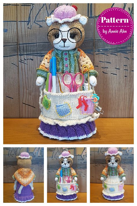 Crafter Granny Cat Doll Organizer Knitting Pattern Doll Organizer, Granny Dolls, Doll Organization, Crochet Pincushion, Toys Organizer, Knitted Dolls Free, Bunny Knitting Pattern, Craft Doll, Crochet Organizer