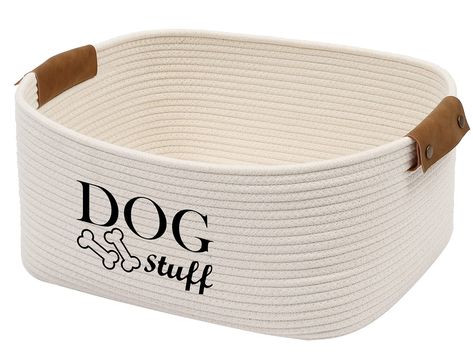 Geyecete Square Dog Toy Basket Storage Cotton Rope Storage Basket Pet/Pet Toy and Accessory Storage Bin Doy Toy Box Toy Basket Storage, Puppy Items, Rope Storage Basket, Cute Dog Toys, Pet Food Storage Container, Dog Storage, Dog Toy Box, Dog Food Container, Dog Toy Basket