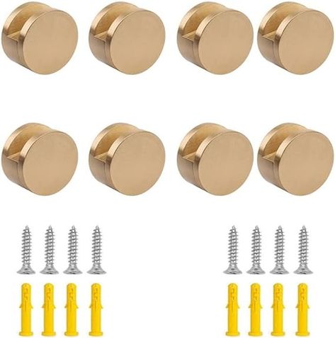 Ykendz Mirror Mounting Clips, Round Shape Wall-Mounted Mirrors Bracket, Glass Clips Clamps Holder, Dresser Mirror Fixed Fitting for 5-11mm Thick Mirror 8 Pieces (Gold) - Amazon.com Mounted Mirrors, Mirror Brackets, Dresser Mirror, Wall Mounted Mirror, Dresser With Mirror, Round Shape, Wall Mount, Dresser, Mirror