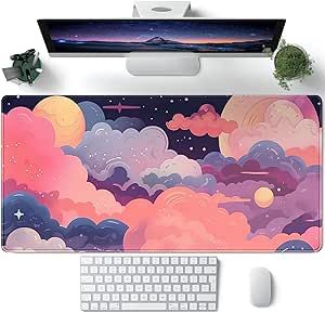 Kawaii Clouds, Purple Desk, Clouds Pink, Kawaii Cloud, Cute Desk Decor, Desk Gaming, Computer Mat, Gaming Pads, Desk Mouse Pad