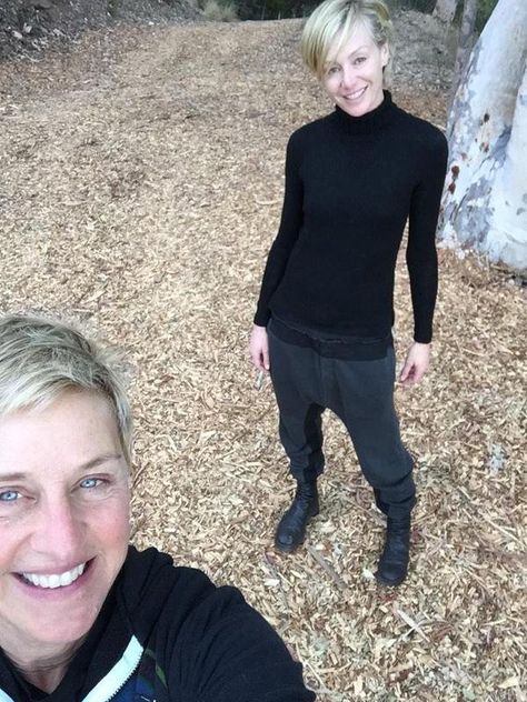 Pin for Later: Ellen DeGeneres and Portia de Rossi Have the Look of Love Down  The couple took a leafy walk in November 2014. Portia De Rossi Style, Ellen Degeneres And Portia, Ellen And Portia, Adele Weight, The Look Of Love, Minions Funny Images, Look Of Love, Portia De Rossi, The Ellen Show