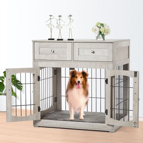 The Dog Crate Furniture offers a safe haven for your dog, also as a side table, end table, or nightstand. Dog Kennel End Table, Dog Crate End Table, Dog Crate Table, Furniture Style Dog Crate, Wood Dog Crate, Indoor Dog Kennel, Heavy Duty Dog Crate, Wooden Dog Kennels, Wooden Dog Crate