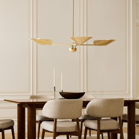 Buy online Laughton 3-Light Chandelier (130cm) now | West Elm UAE West Elm Chandelier, Dining Room Chandelier Modern, Dining Table Lighting, Dining Room Cozy, Dining Room Light Fixtures, Simple Room, 3 Light Chandelier, Lotus Leaves, Metal Chandelier