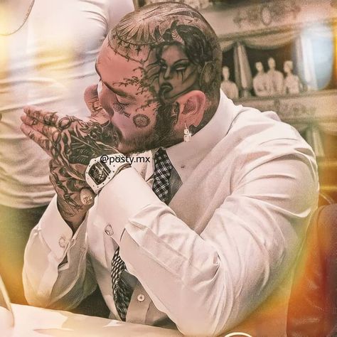 Bald Tattoo, Bald Head Tattoo, Really Bad Tattoos, Noxus League Of Legends, Scalp Tattoo, Post Malone Wallpaper, Hard Tattoos, Estilo Cholo, Cholo Style