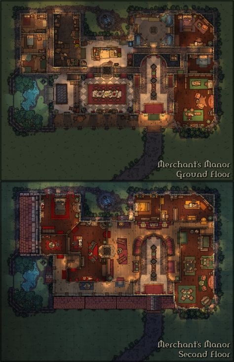 Dnd Manor House Map, Dnd Manor Map, Fantasy Manor, Pathfinder Maps, Fantasy City Map, Dnd World Map, Building Map, Map Making, Battle Map