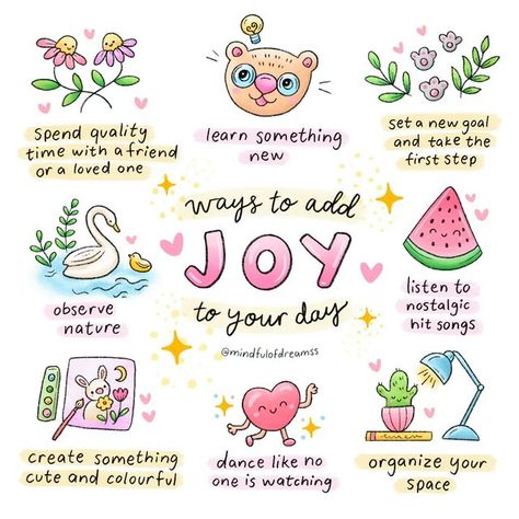 Mindful of Dreams on Instagram: "It's so important to seek joy in your life. 💖 Here are some things I like to do to find joy and boost my mood, especially on those days when everything seems a bit dull and grey. 😇✨ Which one is your favourite? 🦋 My personal favourite currently is learning something new and interesting. It's so rewarding to read books and watch documentaries and realize how big, complex and diverse the world is, and how much more there is to know and learn. 🌍🐸🪐 How do YOU s Learning Something New, Self Care Bullet Journal, Photography Styles, My Mood, Find Joy, Positive Self Affirmations, Those Days, Self Care Activities, Mental And Emotional Health