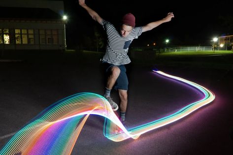 Light Graffiti Skateboard: 6 Steps (with Pictures) Light Graffiti Photography, Skateboard Lights, Light Trail Photography, Skateboard Light, Light Graffiti, Trail Photography, Store Inspiration, Diwali Photography, Light Painting Photography