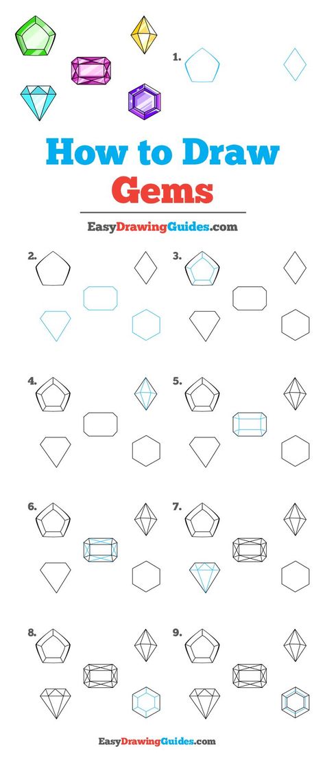 Learn How to Draw Gems: Easy Step-by-Step Drawing Tutorial for Kids and Beginners. #Gems #drawingtutorial #easydrawing. See the full tutorial at https://easydrawingguides.com/how-to-draw-gems/. Jewelry Design Drawing For Beginners, Emerald Drawing Gem, How To Draw Gemstones Step By Step, How To Draw Diamonds Step By Step, Jewel Drawing Tutorial, Jewel Drawing Sketches, How To Draw A Diamond Step By Step, How To Draw Diamonds, Jewelry Drawing Easy