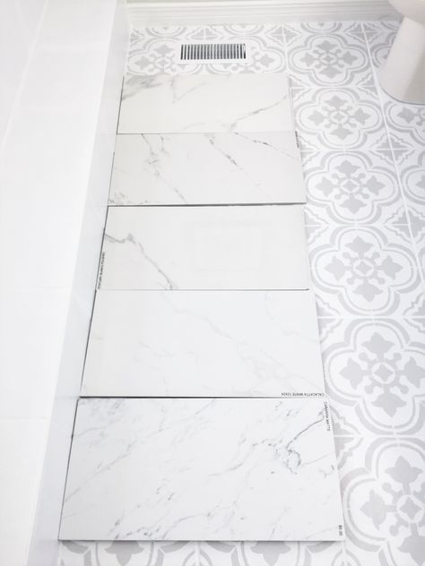 Stenciled Tile Floor, Classic Bathroom Tile, Master Bath Tile, Best Bathroom Flooring, Marble Bathroom Floor, Porcelain Tile Bathroom, White Porcelain Tile, White Marble Bathrooms, Marble Tile Bathroom