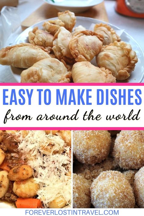 Find new and exciting international dishes to easily make from home. Follow these simple recipes to travel the world from your own kitchen. International travel bloggers share their favorite dishes from their home country or their travels. Everywhere from Europe, North and South America, Asia and the Middle East, you'll find something delicious to impress your family with for your next meal #travel #internationalfood #recipes #easyrecipes #travelinspiredrecipes #travelfood #foreverlostintravel Food From Different Countries, International Snacks, International Desserts, International Dishes, Around The World Food, Foreign Food, Cuisine Recipes, Global Recipes, World Recipes