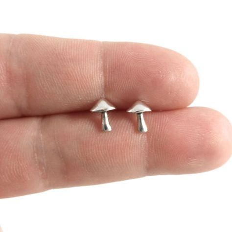 Tiny Mushroom Earrings in Sterling Silver Mushroom Earrings | Etsy Tiny Mushroom, Minimalist Earring, Mushroom Jewelry, Cute Stud Earrings, Mushroom Earrings, Tiny Studs, Tiny Earrings, Tiny Stud Earrings, Fantasy Jewelry