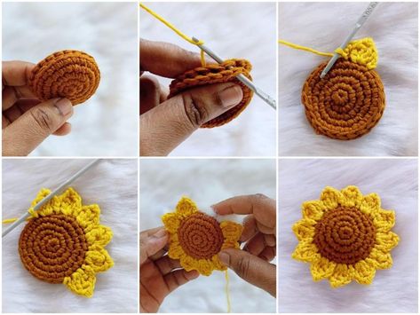 Crochet Sunflower pattern ⋆ A little love everyday Sun Flower Crochet Pattern Free, Free Crochet Pattern Sunflower, Crochet Sunflowers Free Pattern, How To Crochet A Sunflower, Crochet Pattern For Sunflower, Free Sunflower Crochet Pattern, Sunflower Crochet Amigurumi, Crochet Small Sunflower Free Pattern, Sun Flower Crochet Pattern Free Tutorial