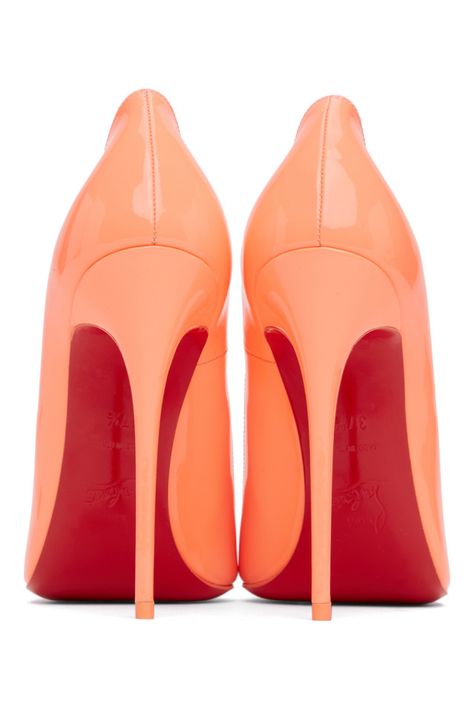 Christian Louboutin: Orange So Kate 120mm Heels | SSENSE Louboutin Shoes Women, Christian Louboutin So Kate, So Kate, Womens Shoes High Heels, Leather High Heels, Patent Leather Heels, Patent Leather Pumps, Logo Stamp, Designer Heels