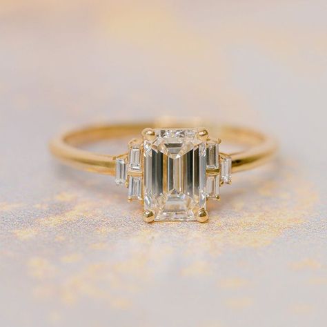 Emerald Diamond Engagement Ring, Emerald Ring Engagement Diamond, Emerald Cut Diamond Ring, Cute Engagement Rings, Future Engagement Rings, Emerald Cut Engagement, Emerald Cut Rings, Gold Ring Designs, Best Engagement Rings