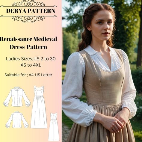 Deryapattern - Etsy Elvish Dress, Medieval Dress Pattern, Medieval Cosplay, Corset Sewing Pattern, Corset Pattern, Medieval Dress, Dress Halloween Costume, Diy Sewing Clothes, Dress Sewing Pattern