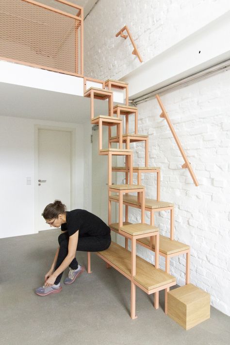 Under Stairs Desk, Apartment Staircase, Compact Staircase, Small Space Stairs, Under Stairs Space, Under Stairs Storage Ideas, Stairs Storage Ideas, Steep Staircase, Under Stairs Storage