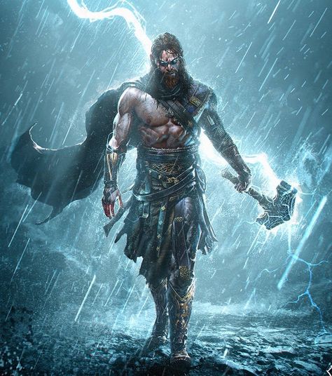 Norse God Concept Art, Thunder God Art, Ragnarok Norse, Thunder Warrior, Thor God Of Thunder, God Of Lightning, Arte Viking, Thor Wallpaper, Thor Art