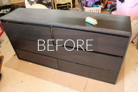 Black Painted Dressers, Turquoise Dresser, Ikea Dresser Makeover, Stained Dresser, Fireplace Media Console, Dresser Makeovers, Ikea Makeover, Ikea Malm Dresser, Malm Dresser