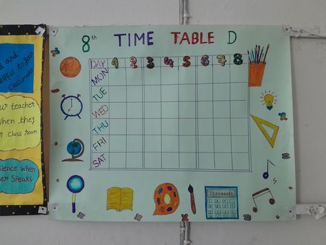 Class Time Table Chart Ideas, Time Table Chart Ideas, Chart Ideas For Classroom, Table Chart Ideas, Time Table Chart, Cursive Writing Practice Sheets, Table Chart, Ideas For Classroom, Chart Ideas