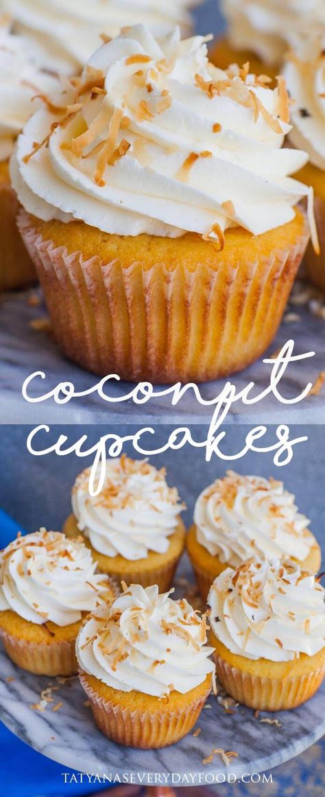 Coconut Cupcake Recipes, Basic Vanilla Cake Recipe, Coconut Buttercream, Tropical Desserts, Coconut Cake Recipe, Coconut Cupcakes, Coconut Desserts, Vanilla Cake Recipe, Buttercream Recipe