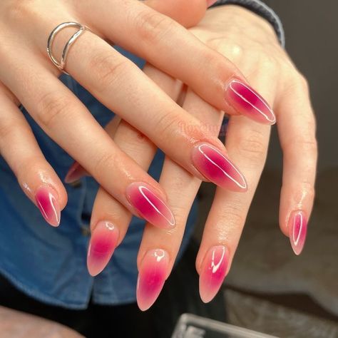 Gradient Color Nails, Pink Nails Aura, Nail Ideas Aura, Eyeshadow Aura Nails, Aura Red Nails, Summer Nails Aura, Summer Aura Nails, Uv Gel Nails Designs, Aura Nails Square