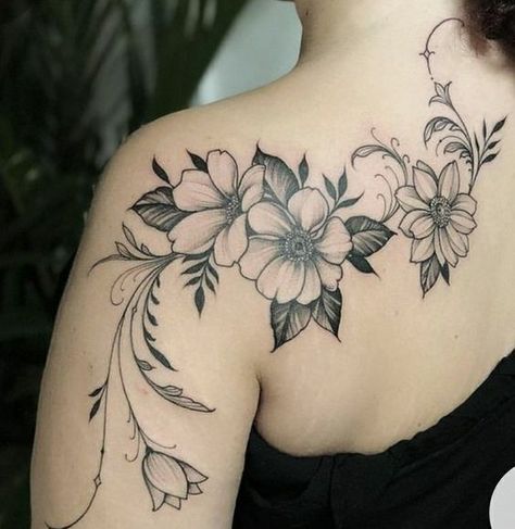 Back To Shoulder Tattoo For Women, Upper Back Shoulder Tattoo For Women, Womens Shoulder Blade Tattoo, Tattoo Ideas Female Back Shoulder, Shoulder Cap Tattoos For Women Feminine, Lotus Shoulder Tattoo, Top Of Shoulder Tattoos For Women Unique, Floral Tattoo Design Shoulder, Over The Shoulder Tattoo For Women