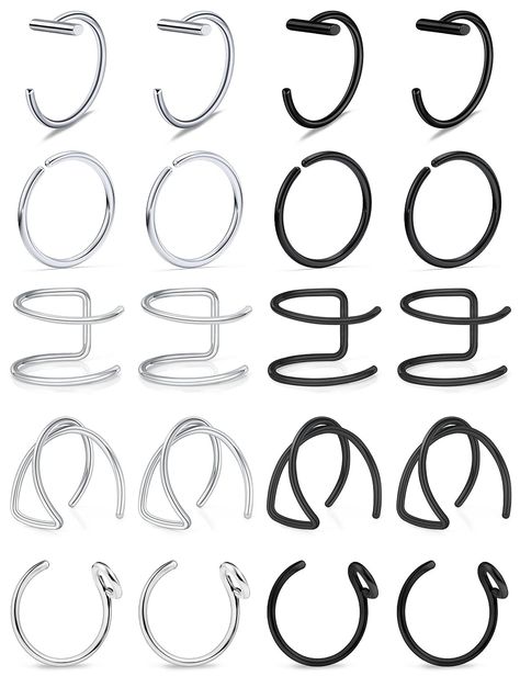 PRICES MAY VARY. 10PAIRS FAKE LIP RINGS: 2Pairs T-shaped Fake Lip Rings Hoop, 4Pairs Clip on Non piercing Double Ear Cuff, 4Pairs Fake Nose Hoop Rings; Give You Mutiply Wearring Outfit, Reasonable Price for Body Jewelry, Deserve to Purchase. TOP MATERIAL: Made of High Quality Stainless Steel, Safe Material, Hypoallergenic and Nickel Free, Harmless Your Skin. High Polished Surface, Very Smooth to Wear and Easy to Clean. USING: These Fake Piercing Jewelry Kit Can Be Used as Non-pierced Fake Lip Ri Double Cartilage, Fake Lip Ring, Fake Lips, Lip Jewelry, Fake Nose, Lips Drawing, Fake Piercing, Lip Ring, Helix Earrings