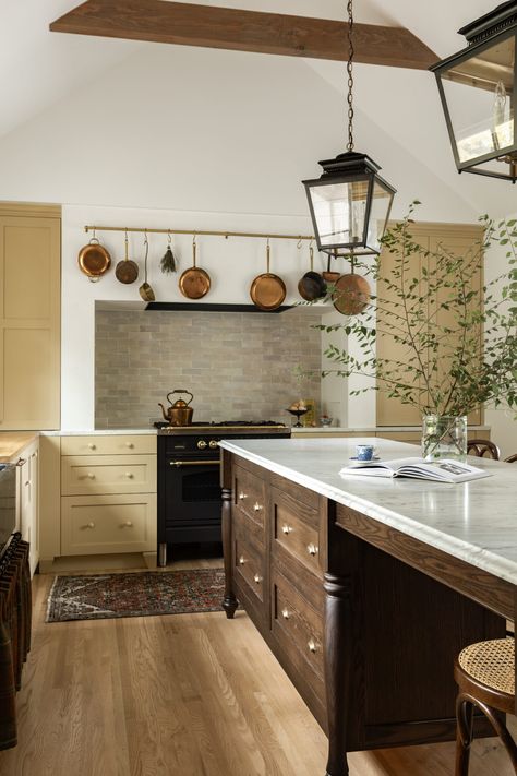 Modest English Kitchens Inspired A Modern-Heritage Renovation · Haven Modern English Kitchen, English Kitchen Design, Heritage Renovation, Kitchen Island Range Hood, Kitchen Island Range, Build Kitchen Island, Plain English Kitchen, Tudor Kitchen, Island Range