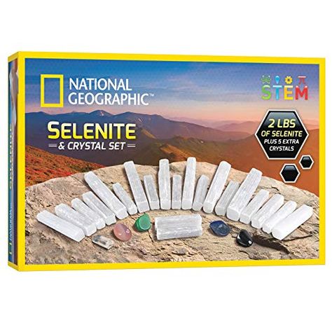 NATIONAL GEOGRAPHIC Selenite Crystal Set - 2 lbs of Bulk Selenite Wands & 5 Premium Crystals, Rose Quartz, Hematite, Aventurine, Blue Quartz, Raw Crystals, Gemstones Selenite Crystal Wands, Crystals Rose Quartz, Selenite Wands, Magical Stones, Raw Crystals, Spiritual Beliefs, Selenite Crystal, Gifted Education, Crystal Wand