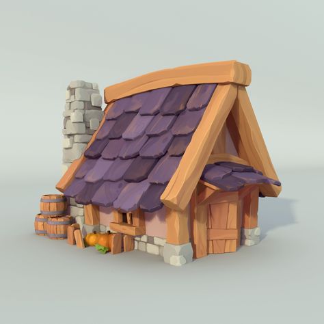 Stylized House Concept Art, Casual Game Art, Stylized House, Game House, House Cartoon, House Games, 2d Game Art, Medieval Houses, Building Concept