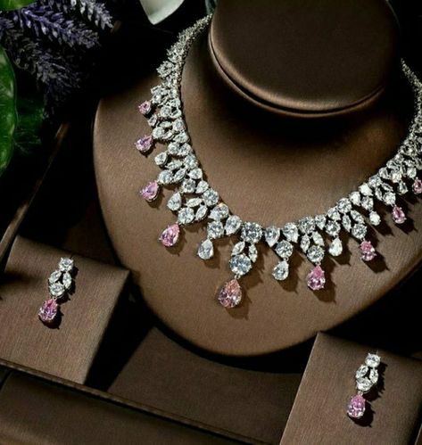 Luxury Pink Diamond Necklace For Wedding, Luxury Gemstone Bridal Necklace For Women, Luxury Diamond-shaped Diamond Necklace For Wedding, Luxury Diamond-shaped Women's Necklaces, Luxury Diamond-shaped Wedding Necklaces, Luxury Wedding Jewelry, Bridal Necklace Set, Bridal Choker, Bridal Jewelry Collection