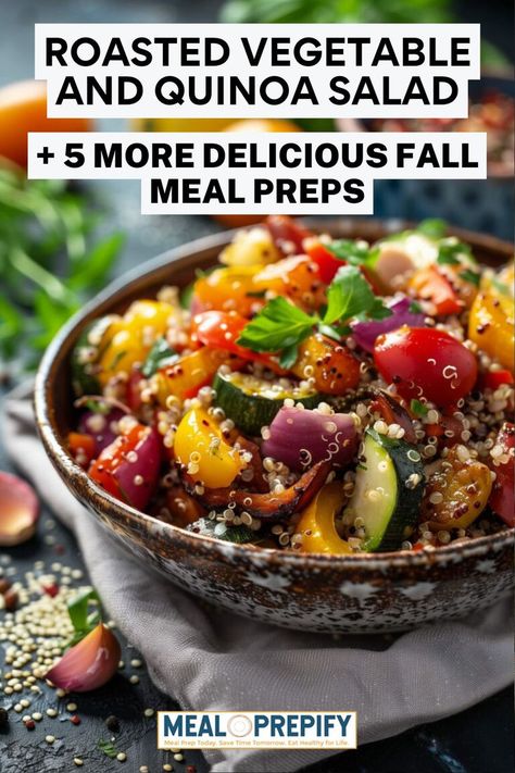 A bowl of roasted vegetable and quinoa salad featuring vibrant seasonal ingredients, designed for fall meal preps. Salad Fall, Apple Cider Pork, Wild Rice Casserole, Fall Meal, Slow Cooker Apples, Roasted Vegetable, Veggie Salad, Food Prep, How To Cook Quinoa