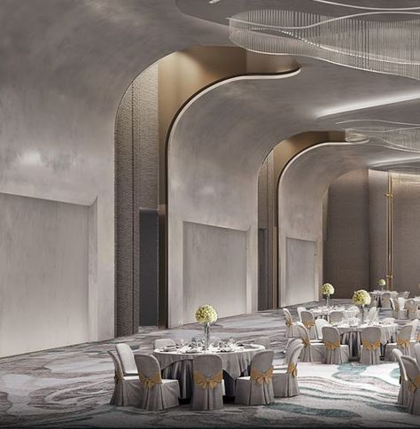 Modern Ballroom Design, Ballroom Design Interior, Modern Banquet Hall Design Interiors, Modern Banquet Hall, Banquet Hall Design, Ballroom Interior, Ballroom Design, Concrete Effect Paint, Hotel Lobby Design