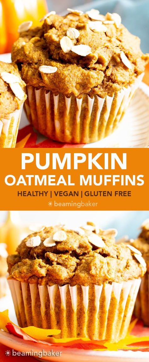 Oatmeal Muffins Vegan, Vegan Blw, Healthy Pumpkin Oatmeal Muffins, Healthy Pumpkin Oatmeal, Pumpkin Oat Muffins, Moist Pumpkin Muffins, Healthy Pumpkin Muffins, Pumpkin Oatmeal Muffins, Oatmeal Muffin Recipes