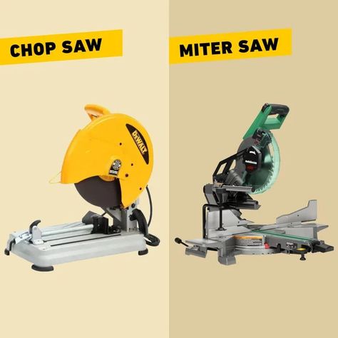 Chop Saw vs Miter Saw: What's the Difference? | The Family Handyman Types Of Saws, Miter Saw Table, Diy Handyman, Miter Saws, Chop Saw, Sliding Tracks, Carpentry Projects, Wood Studs, Tool Sheds