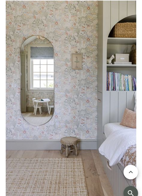 Big Girl Rooms Wallpaper, Studio Mcgee Girls Room, Girls French Bedroom, Girls Room Built Ins, English Cottage Girls Bedroom, Kids Bedroom Built Ins, Girls Room With Wallpaper, Toddler Girl Room Wallpaper, Vintage Toddler Girl Room