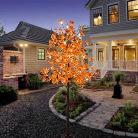 Lightshare LED Lighted Maple Tree  Dotted with 120 Warm White LED Lights 5.5 ft Yellow ** Want to know more, click on the image. (This is an affiliate link) #modernhomedecor Light Up Tree, Warm White Lights, Prelit Tree, Warm White Led Lights, Fall Deco, Artificial Trees, White Lights, Patio And Garden, Maple Tree