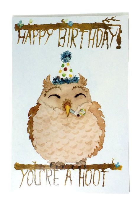 Happy Birthday Wishes With Animals, Happy Birthday Owl, Birthday Cards For Kids, Happy Birthday Postcard, Birthday Owl, Baby Birthday Card, Happy Birthdays, Birthday Postcard, Birthday Memes