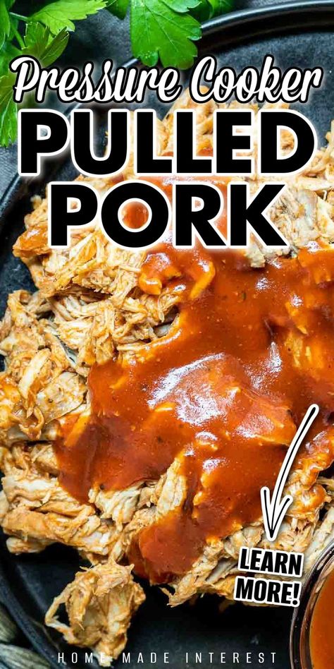 This pressure cooker pulled pork recipe from Home. Made. Interest. is the answer to all of your BBQ needs. Make a perfectly tender pork shoulder in your Instant Pot in slightly over an hour. This is an easy dinner idea that is perfect for weeknights or to make for a special get-together, plus it tastes amazing with your favorite sauce! Pork Shoulder Pressure Cooker, Pork Shoulder Instant Pot, Pulled Pork Pressure Cooker Recipe, Pulled Pork Instant Pot Recipe, Pressure Cooker Pulled Pork, Instant Pot Pulled Pork, Pressure Cooker Pork, Crock Pot Pulled Pork Recipe, Best Easy Dinner Recipes