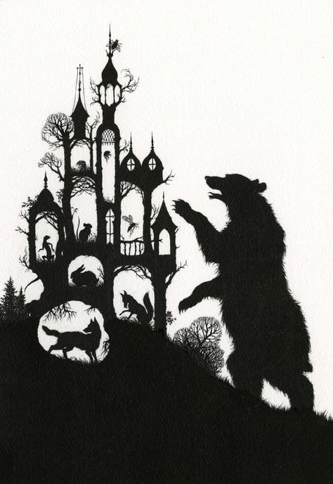 Fairytale Illustration, Shadow Puppets, Paper Cut Art, Silhouette Art, Kirigami, Pics Art, Children's Book Illustration, The Bear, Book Illustration