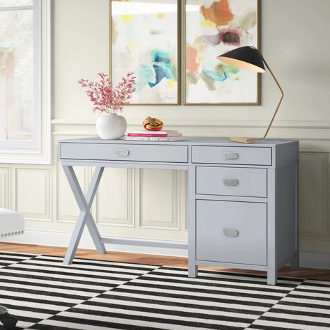 Etta Avenue™ Flaviana Desk & Reviews | Wayfair White Writing Desk With Drawers, Writing Nook, Rectangular Desk, Writing Desk Modern, Writing Desk With Drawers, Wood Writing Desk, Desk Wood, Secretary Desk, White Desks